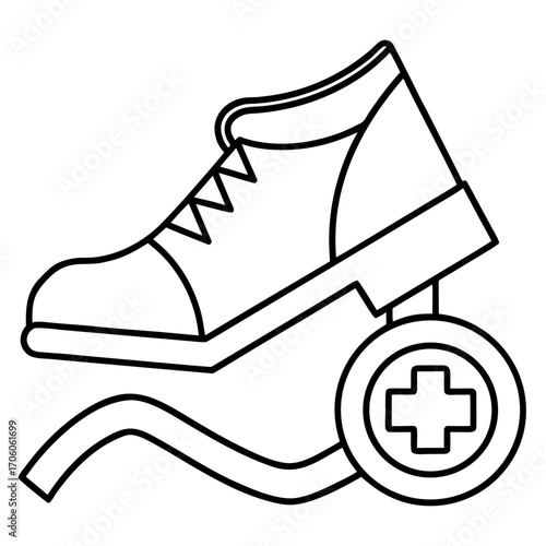 Footwear stepping on a service button icon symbolizing quality and reliability assurance and commitment to customer satisfaction and accessibility