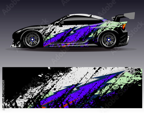 Car wrap design vector. Graphic abstract stripe racing background designs for vehicle, rally, race, adventure and car racing livery