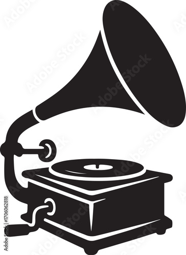Vintage Gramophone Silhouette Vector Retro Phonograph Icon