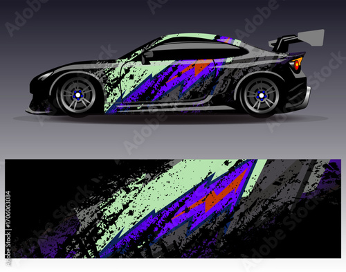 Car wrap design vector. Graphic abstract stripe racing background designs for vehicle, rally, race, adventure and car racing livery