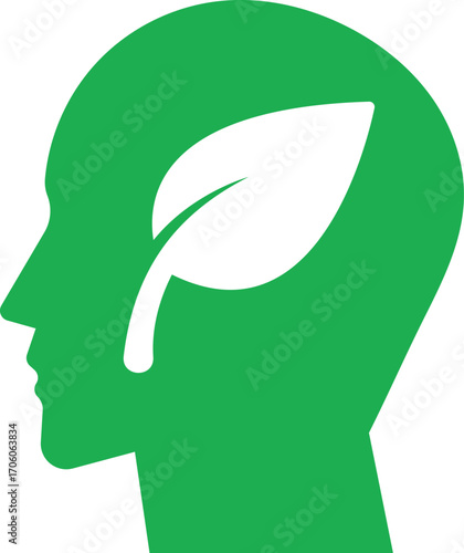 Human head with leaf inside