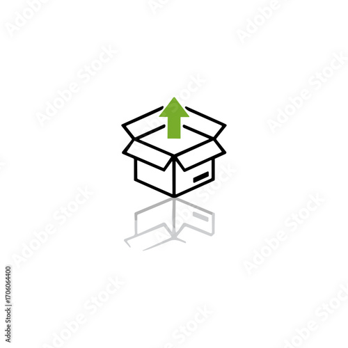 Package unboxing, Opened box icon logo flat vector design