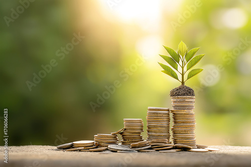 plant growing from coins for concept investment mutual fund finance and business