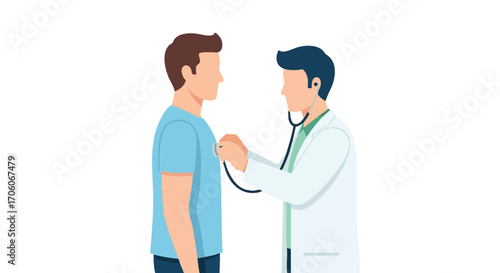 Male doctor using a stethoscope to examine a patient during a medical checkup.