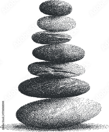 A stack of smooth stones symbolizing balance and tranquility in a minimalist style.