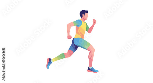 Male runner in colorful sportswear an abstract geometric vector illustration of an athlete in motion.