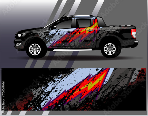Car wrap design vector. Graphic abstract stripe racing background designs for vehicle, rally, race, adventure and car racing livery