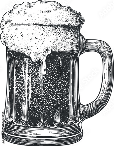 Vintage illustration of a frothy beer mug filled with refreshing beverage perfect for pubs.