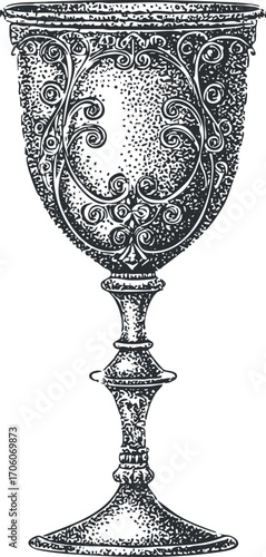 An ornate vintage goblet illustration featuring intricate designs and elegant details.