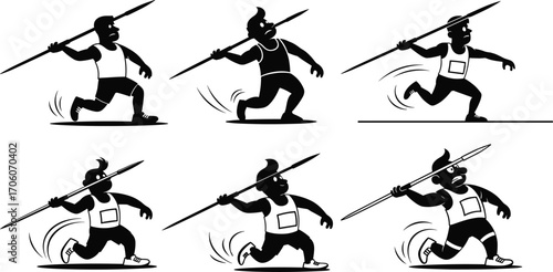 Cartoon man throwing javelin vector, athlete in motion, sports illustration, javelin throw action sequence, track and field clipart