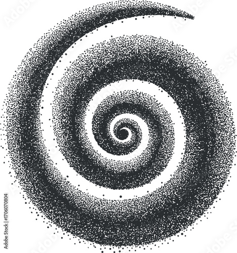 A captivating abstract spiral design featuring a dynamic arrangement of black dots in a swirling pattern.