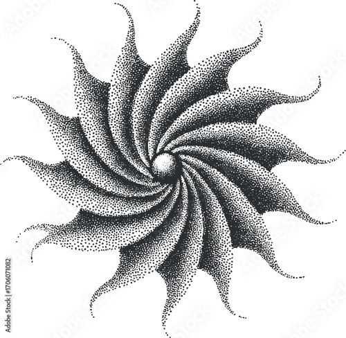 An intricate black and white spiral design showcasing a dynamic abstract pattern.