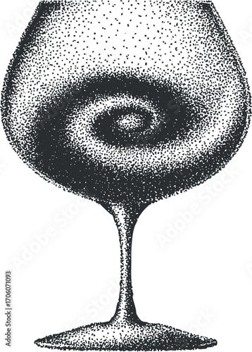 A stylized illustration of a wine glass featuring a swirling pattern inside.