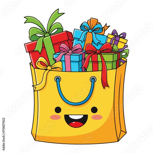 Cute cartoon shopping bag containing gift box
