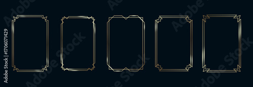 Golden Frames Set. Thin Line Gold Borders Luxury Minimalist Collection. Premium Vector Brass Outline Geometric Rectangles. Linear Decorative Banners with Black Background Isolated