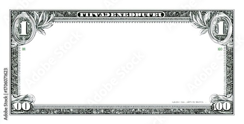 Stylized blank dollar bill border featuring corner floral designs and 