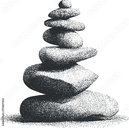 A minimalist illustration of stacked stones symbolizing balance and tranquility in nature.