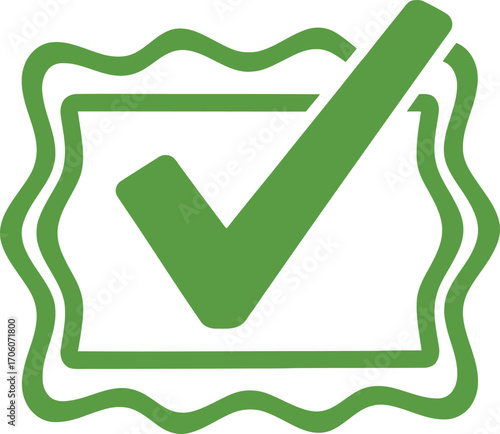 Green Check Mark in Boxed Wavy on Transparent Background