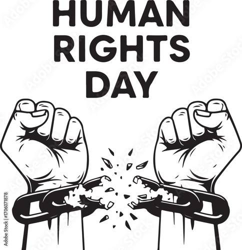 Human rights day with broken chain isolated on white background concept