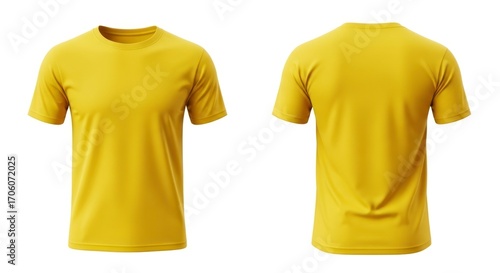 Mustard Yellow Short Sleeve T-Shirt Mockup Front and Back View.