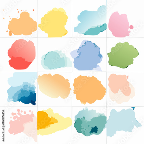 Watercolor paint splotches in various colors.
