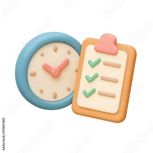 Wallpaper Mural 3D Clock and Checklist Icon for Time Management and Planning. Torontodigital.ca