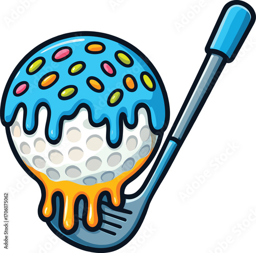 Cartoon Vector of a Melting Ice Cream Drip Golf Ball