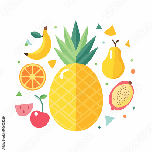 Colorful illustration of various fruits.