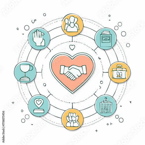 Community Partnership and Charity Infographic with Handshake in Heart Vector Illustration