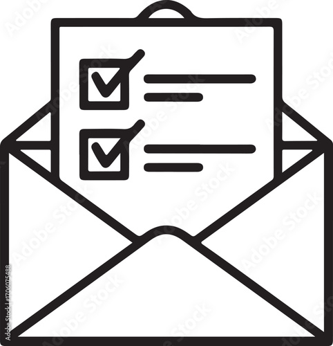 Open envelope with checklist and checkmarks on paper