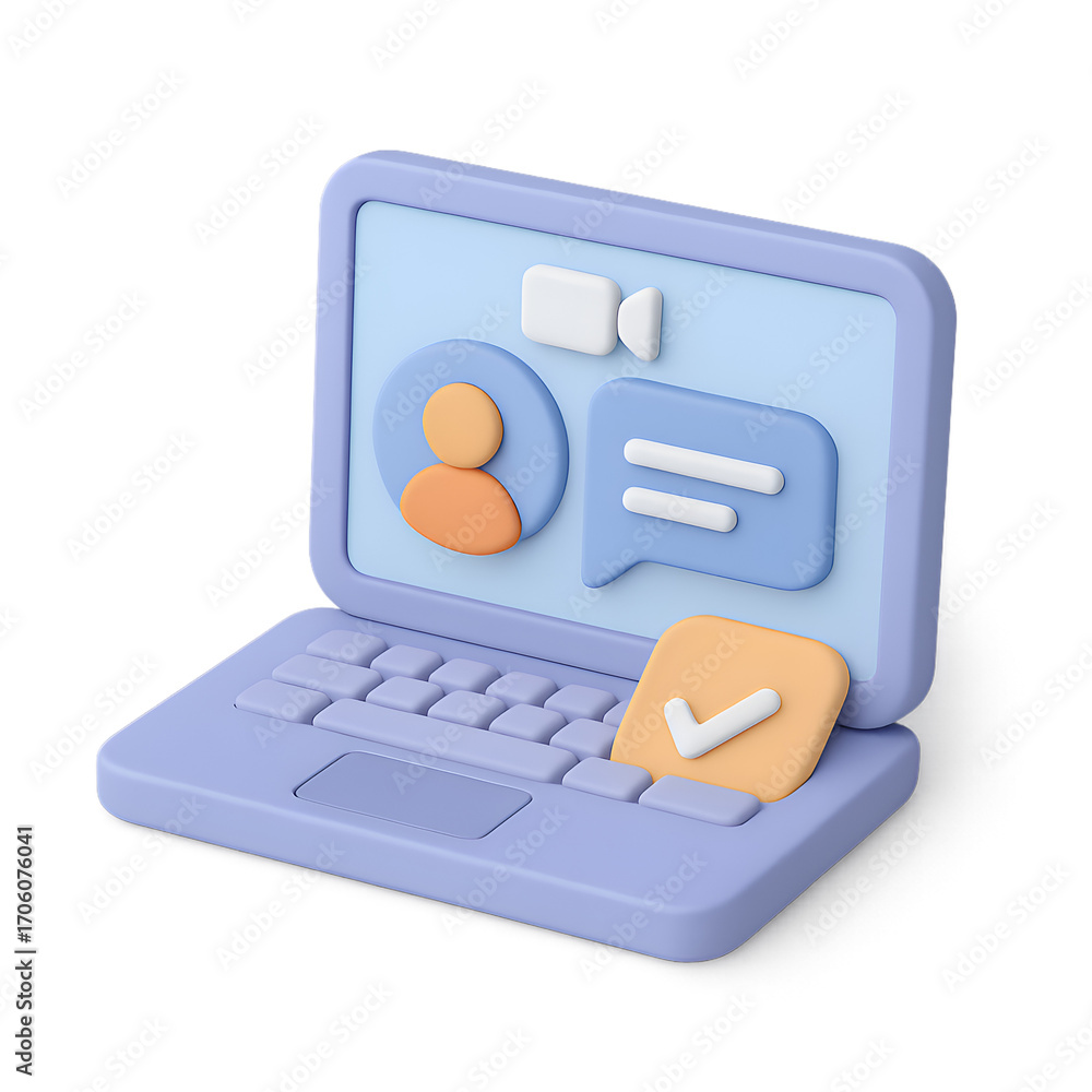 custom made wallpaper toronto digital3D Laptop with Profile Chat Bubbles and Checkmark for Online Communication.