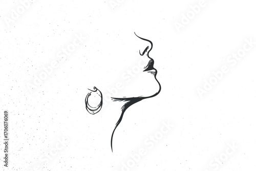 A minimalist line art illustration of a woman's profile featuring an elegant earring.