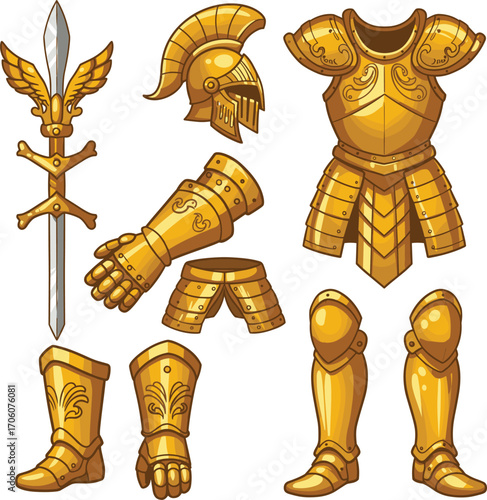 Festive Golden Armor with Garland and Confetti – Vector Design