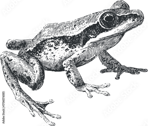 A detailed illustration of a frog showcasing its unique features and anatomy in a natural setting.