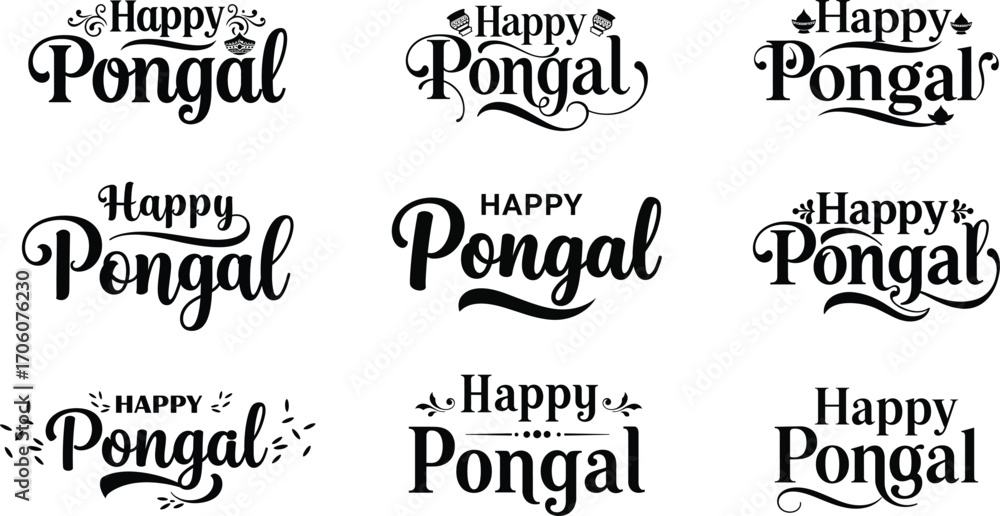Fototapeta premium Beautiful Happy Pongal Typography Vector Design set .