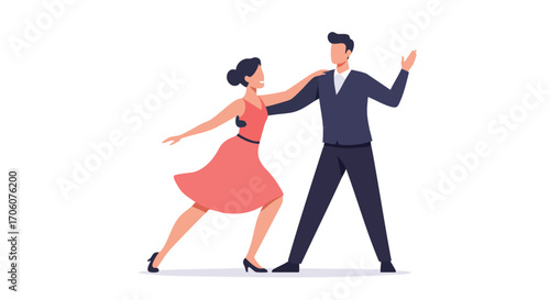Stylish couple in formal wear performing a passionate ballroom dance routine.
