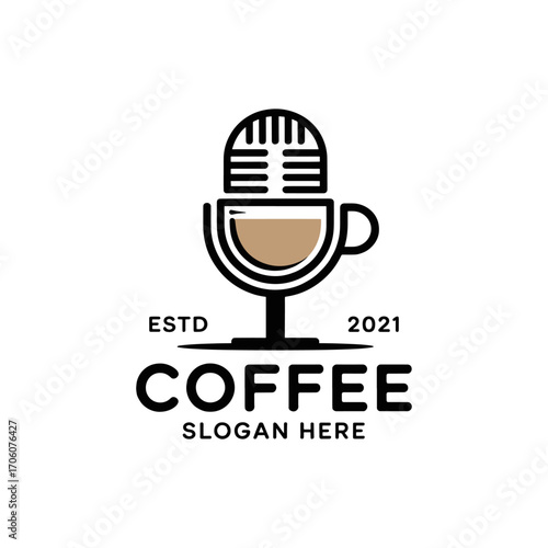 Coffee Bean Podcast Line Logo Icon Vector Design for Coffee Talk Radio