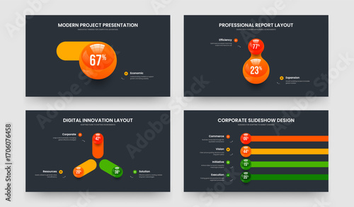Sales Introduction One Two Three Four Element Infographic Presentation Design Vector Illustration Bundle. Modern Overview 1 2 3 4 Step Graph Slideshow Template Set.