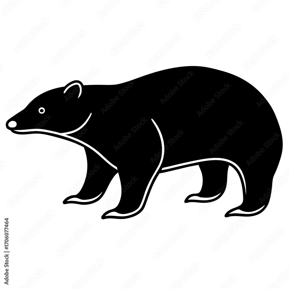 Obraz premium A simple black silhouette of a bear walking with white outline details silhouette
