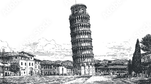 Illustration of the Leaning Tower of Pisa showcasing its unique architectural design and historic significance.