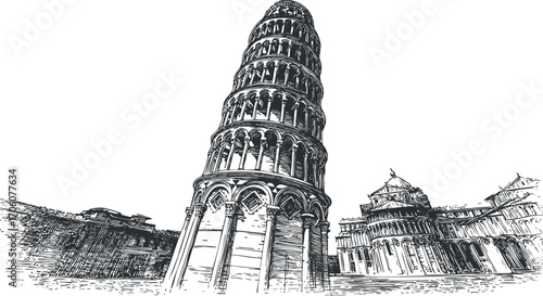 Sketch illustration of the Leaning Tower of Pisa showcasing its architectural beauty and historical significance.