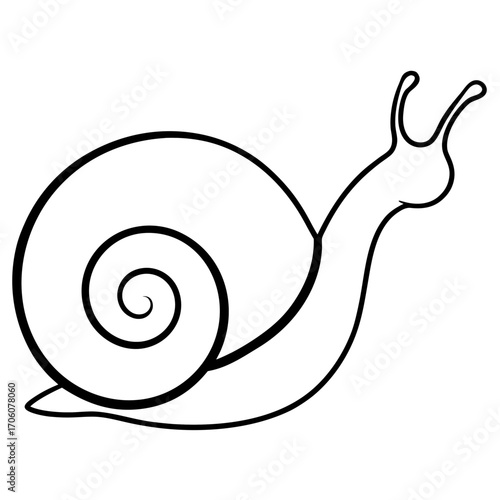 Simple black line art illustration of a snail with a spiral shell silhouette