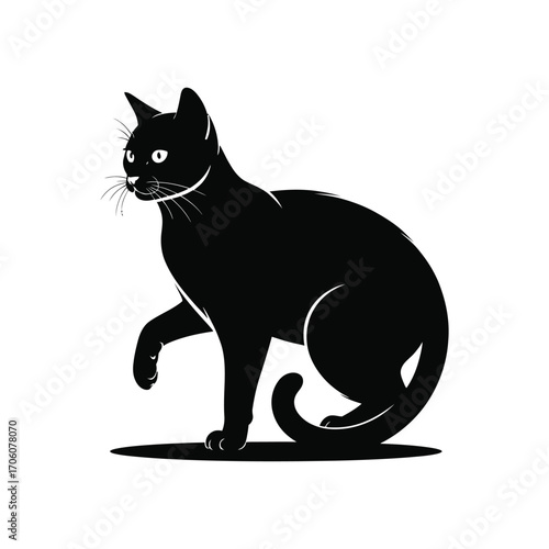 Dynamic Feline Silhouette Illustration of a Cat with Raised Paw in Motion Design
