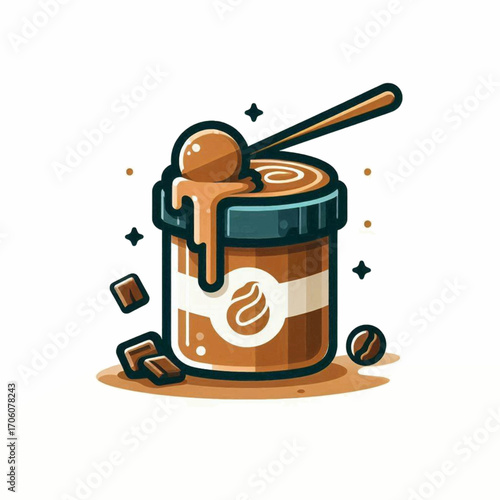 Delicious Coffee Ice Cream in Jar Cartoon Illustration