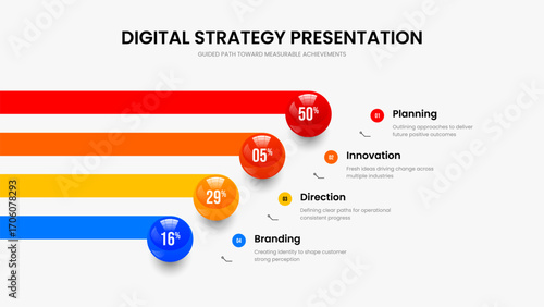 Simple Introduction Four Element Infographic Presentation Template. Elegant Forecast 4 Step Diagram Slide Design. Professional Growth Slideshow Layout Vector Illustration.