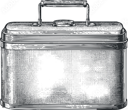 Vintage metal toolbox illustration showcasing a detailed and classic design with a sturdy handle.