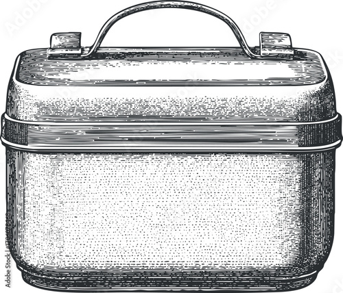 Vintage metal container with a handle, ideal for kitchen storage and organization.