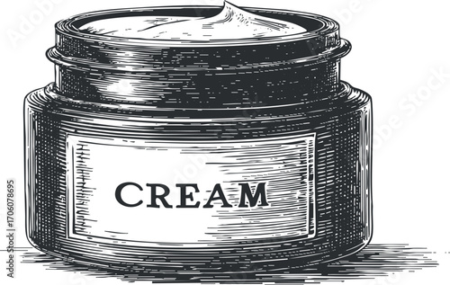 Illustration of a vintage cream jar showcasing its elegant design and texture for skincare.