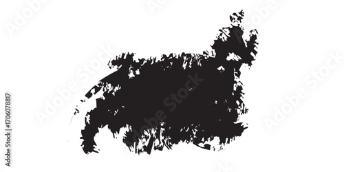Abstract black ink blot with rough jagged edges and grunge texture.