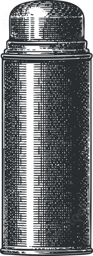 Vintage illustration of a thermos bottle designed for insulation of beverages.